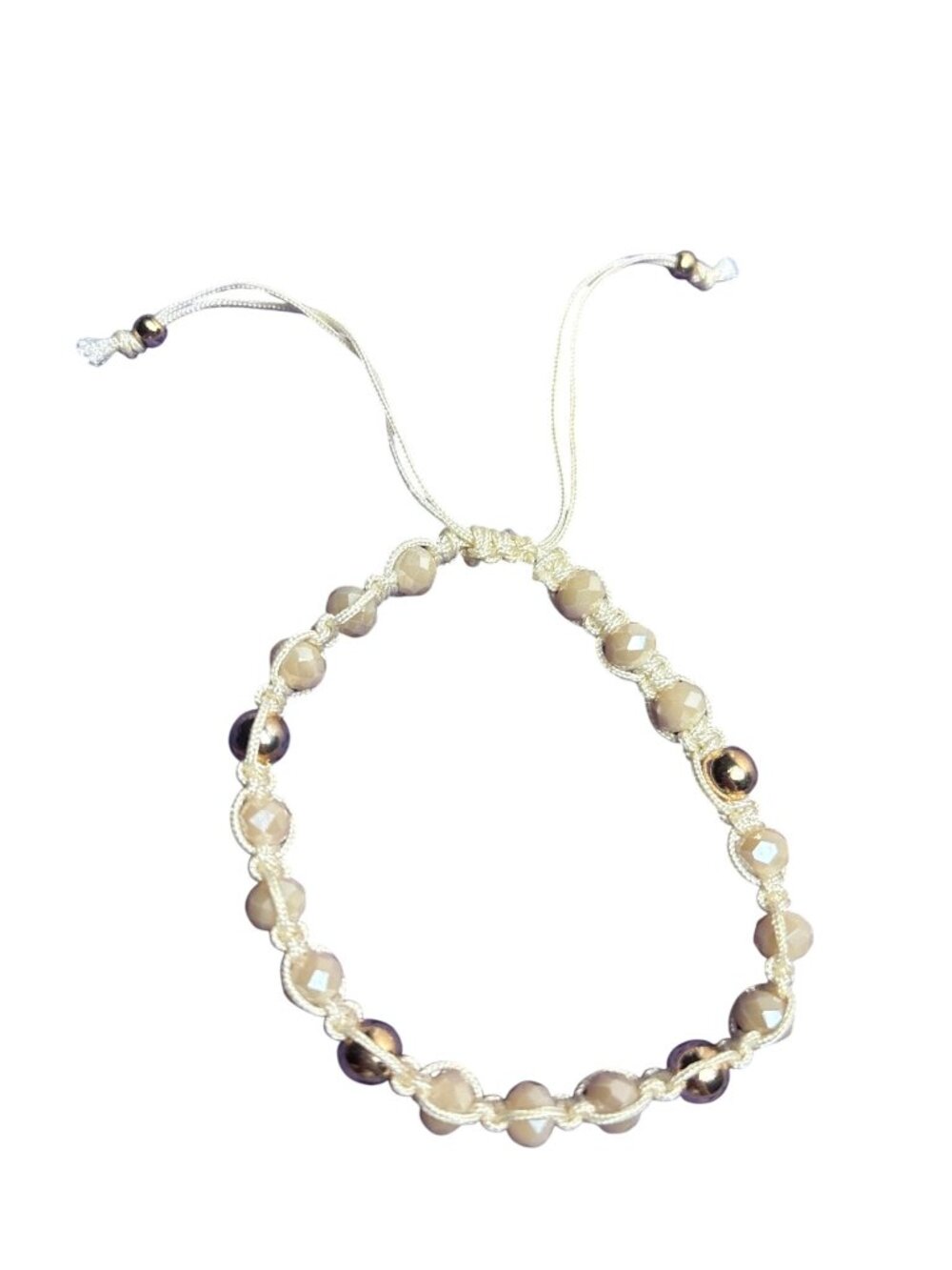 Corded Adjustable Bracelet Faceted Stone And Goldtone Beads